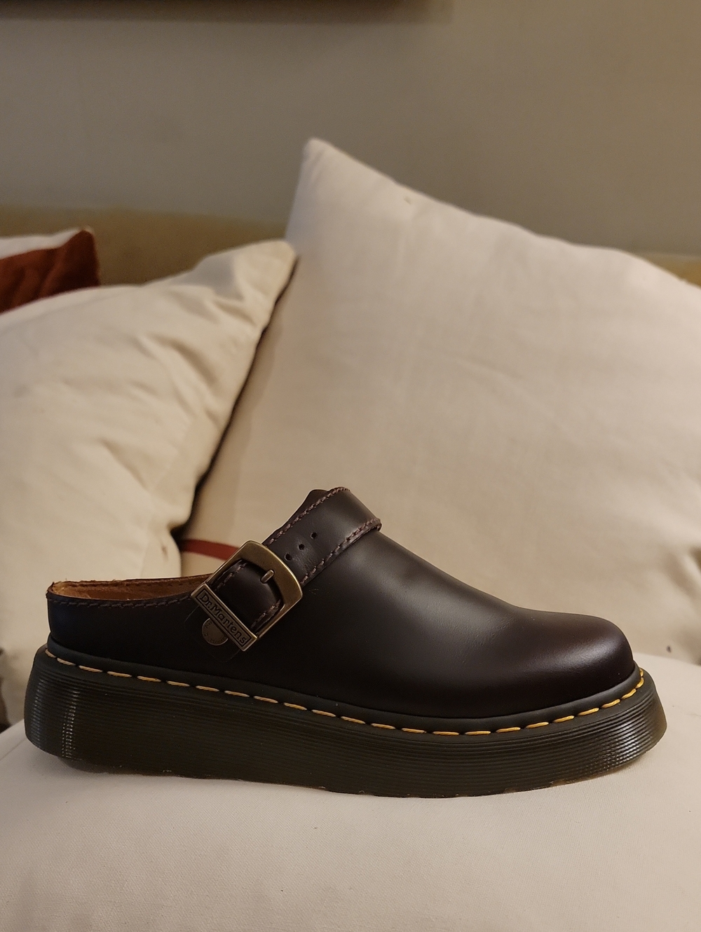 Dr. Martens Dark Brown Leather Slip-On Clog with Buckle